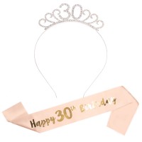 Happy Birthday Sash Tiara Set 16/18/21st/30/50/60th Girl Crown Rose Gold Party(30)