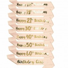 Happy Birthday Sash 16/18/21st/30/50/60th Birthday Girl Sashes Rose Gold Party