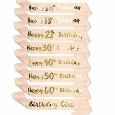 Happy Birthday Sash 16/18/21st/30/50/60th Birthday Girl Sashes Rose Gold Party